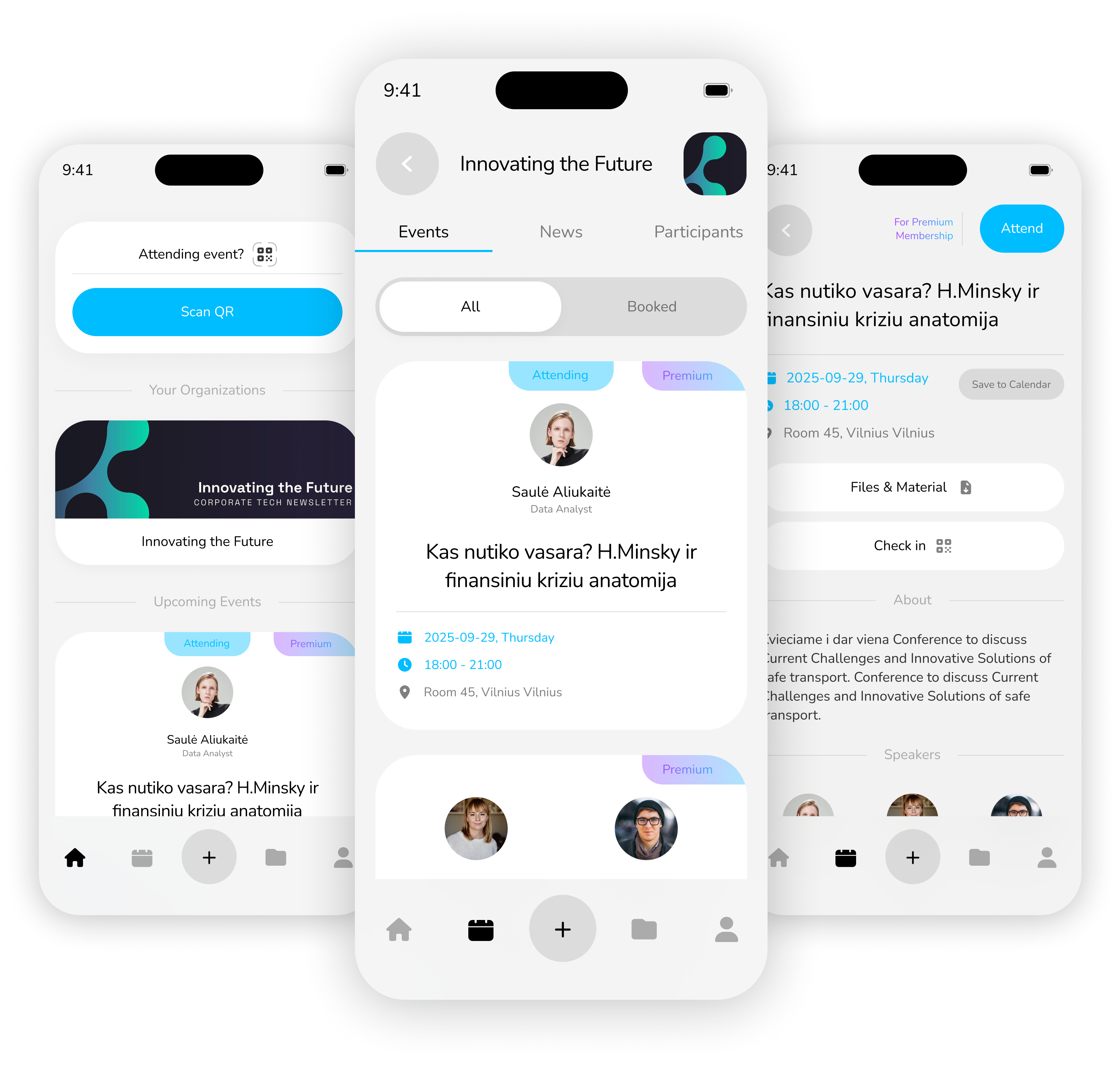 ConCapture mobile app interface showing conference management features